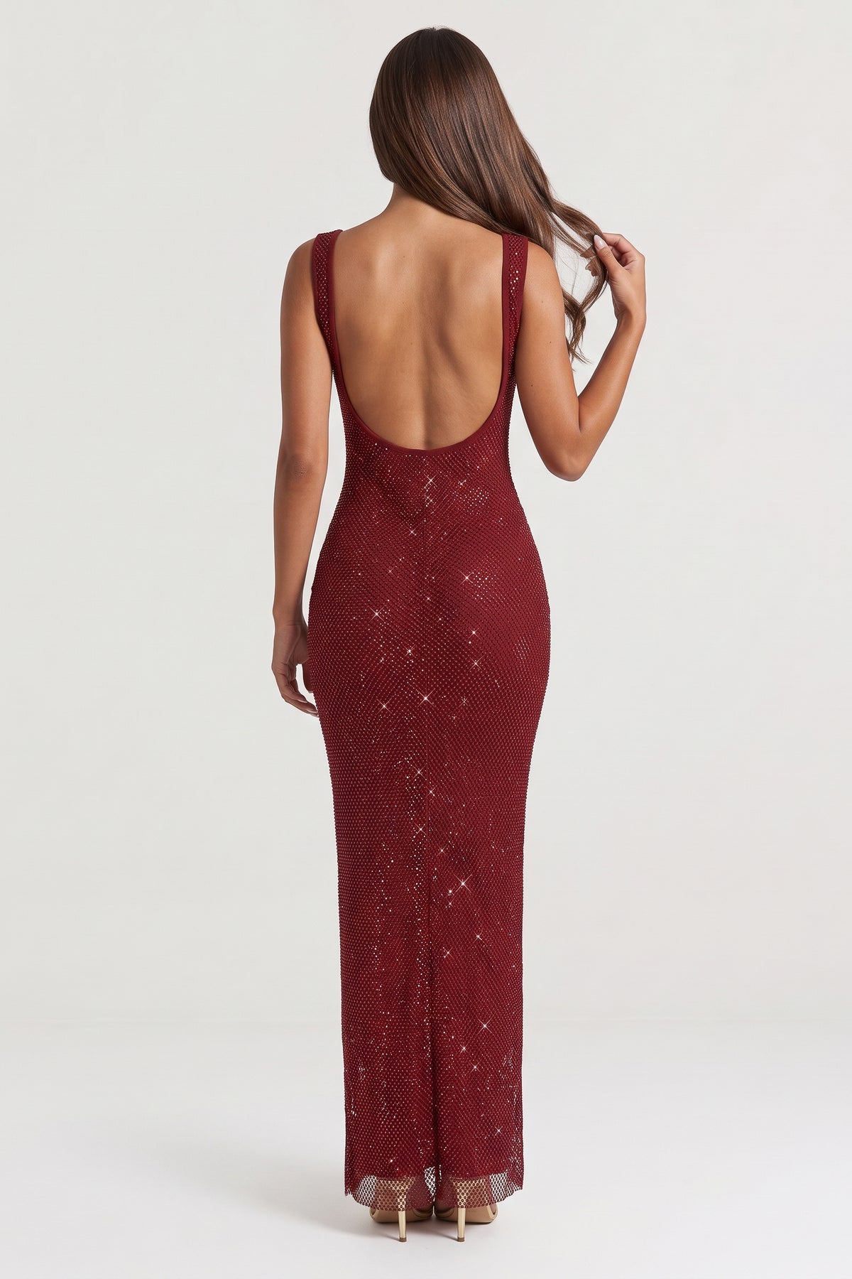isabella red maxi dress open back view