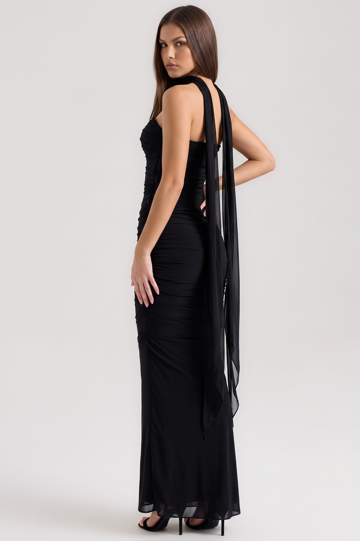 malu black maxi dress back scarf view