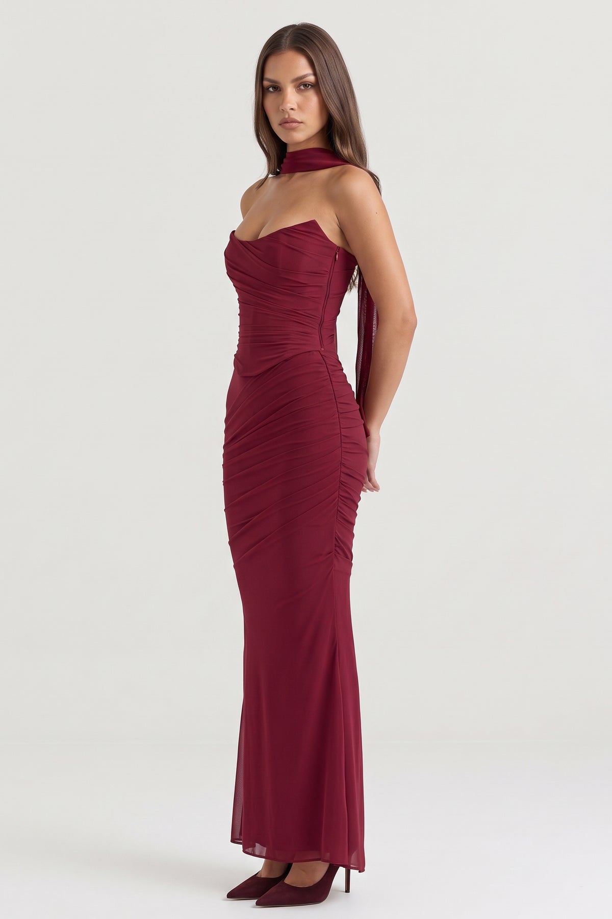 malu burgundy maxi dress side view