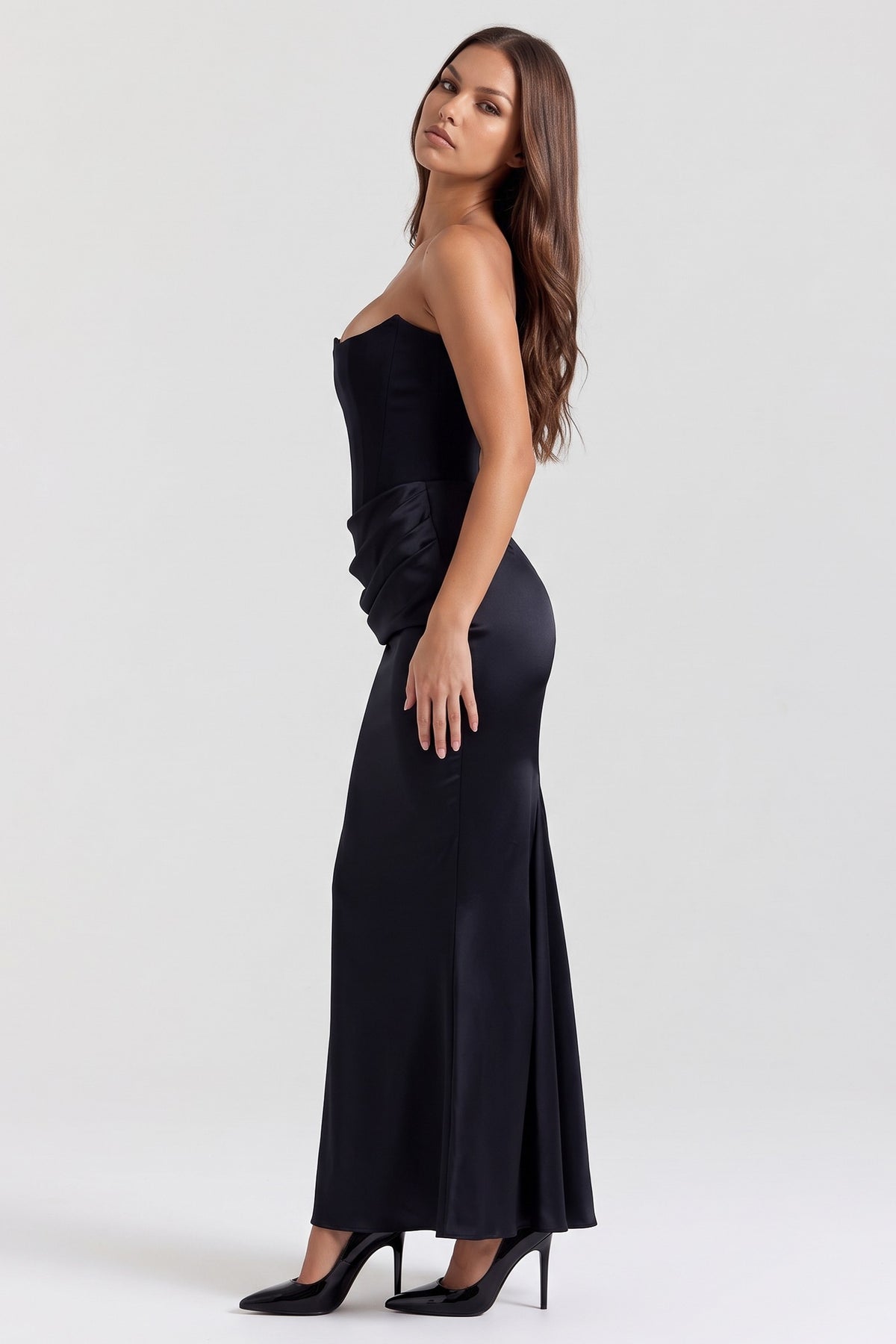 rosalind black maxi dress side view