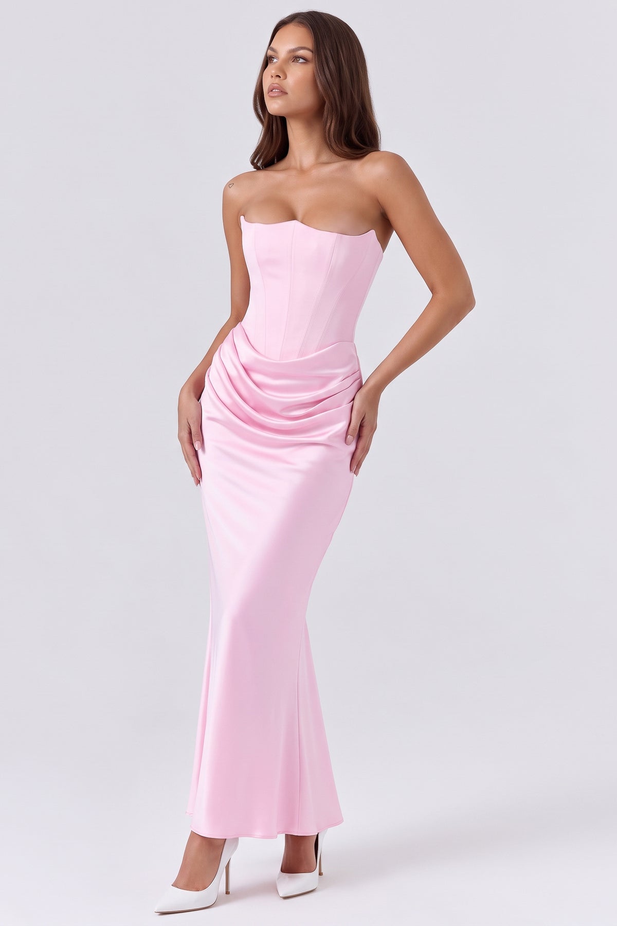 rosalind pink maxi dress three quarter front