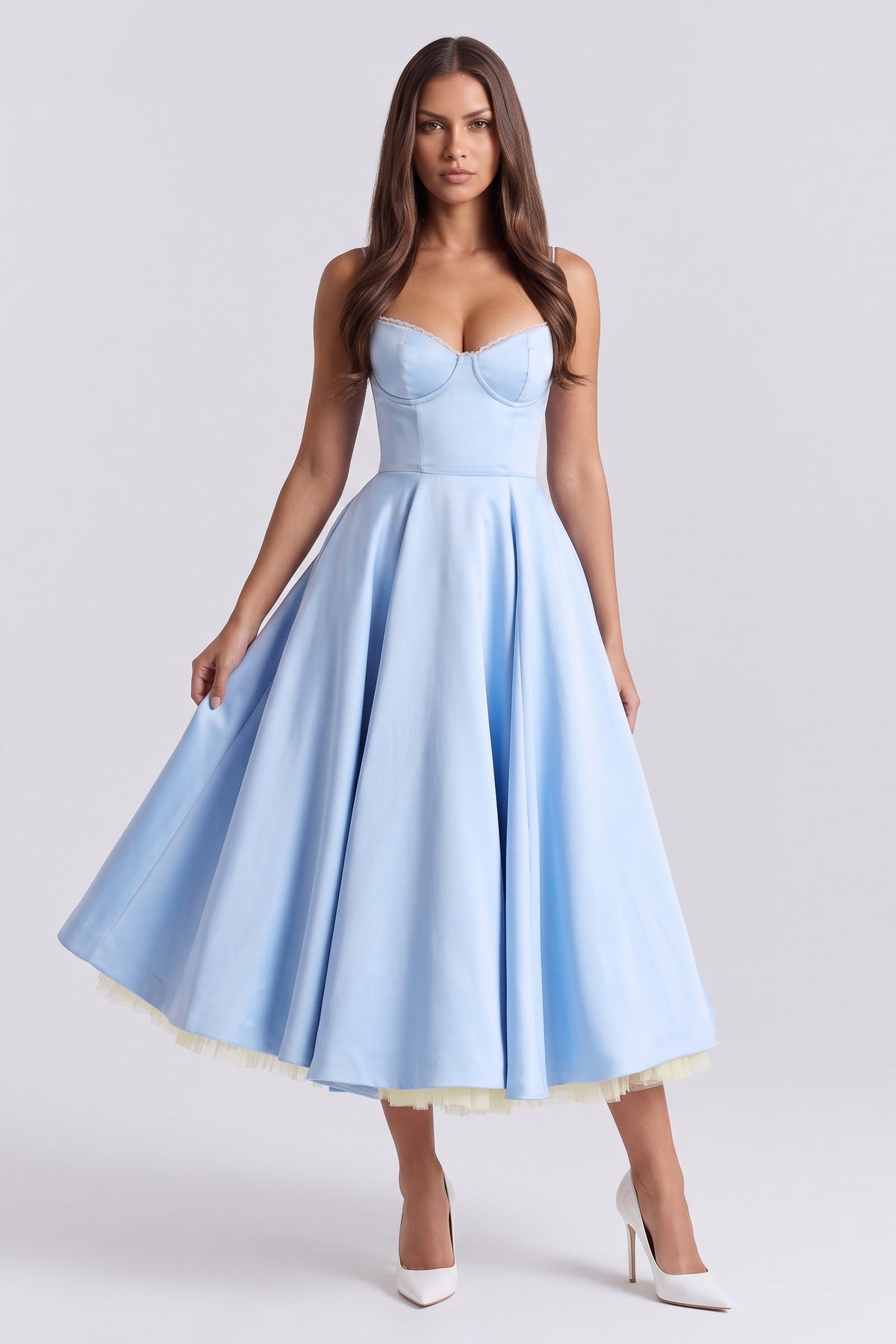 selene baby blue midi dress tulle hem skirt view