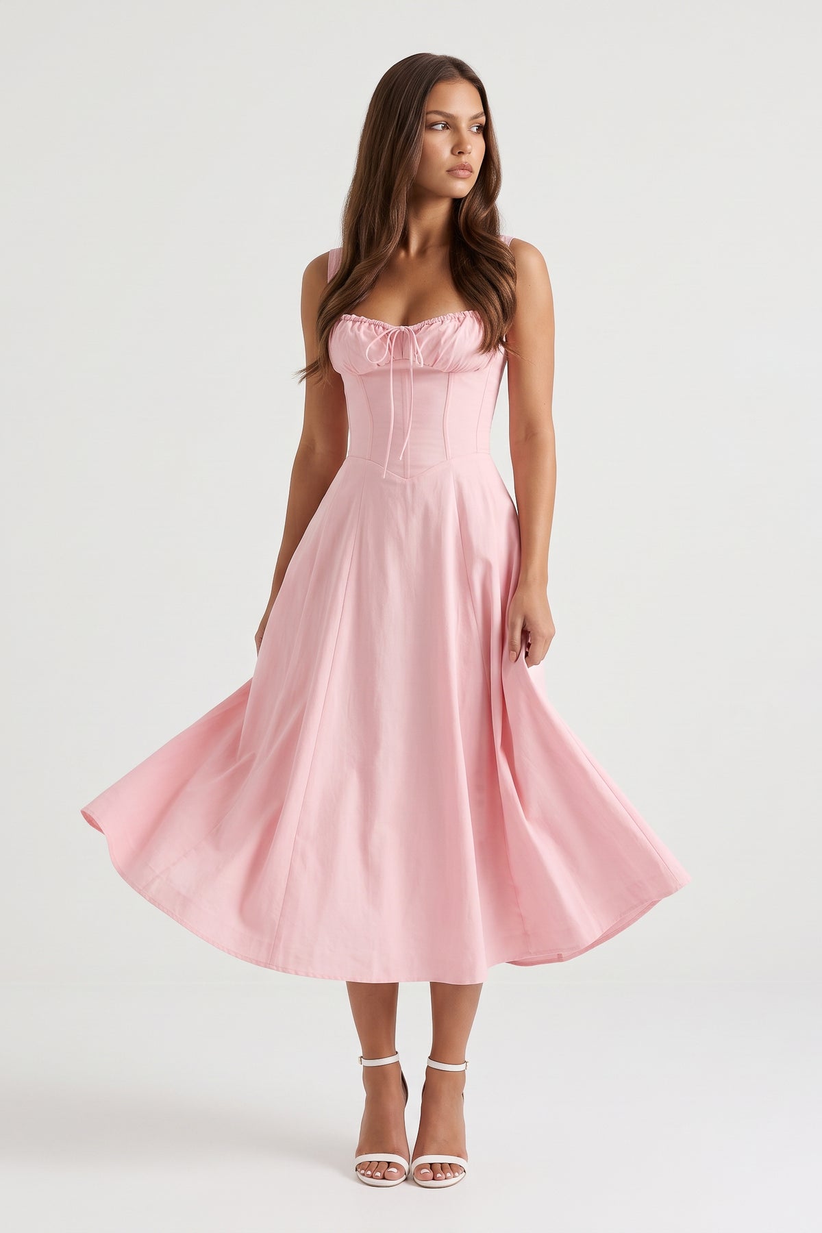 Aurora Pink midi dress, skirt movement