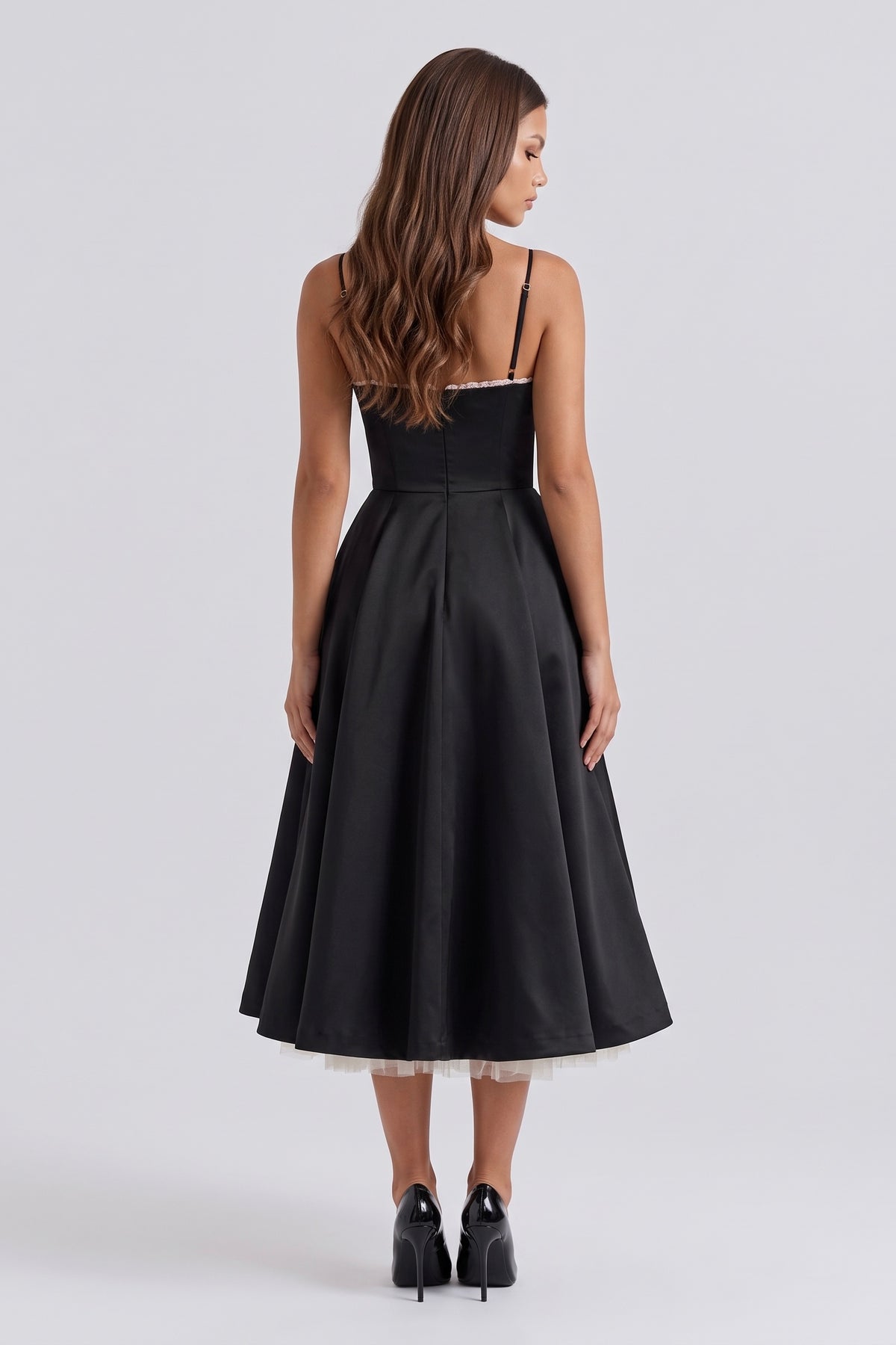 selene black midi dress back view