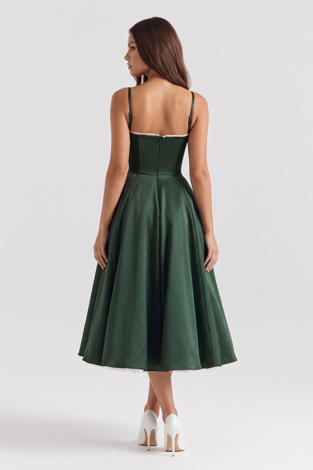 selene forest green midi dress back view