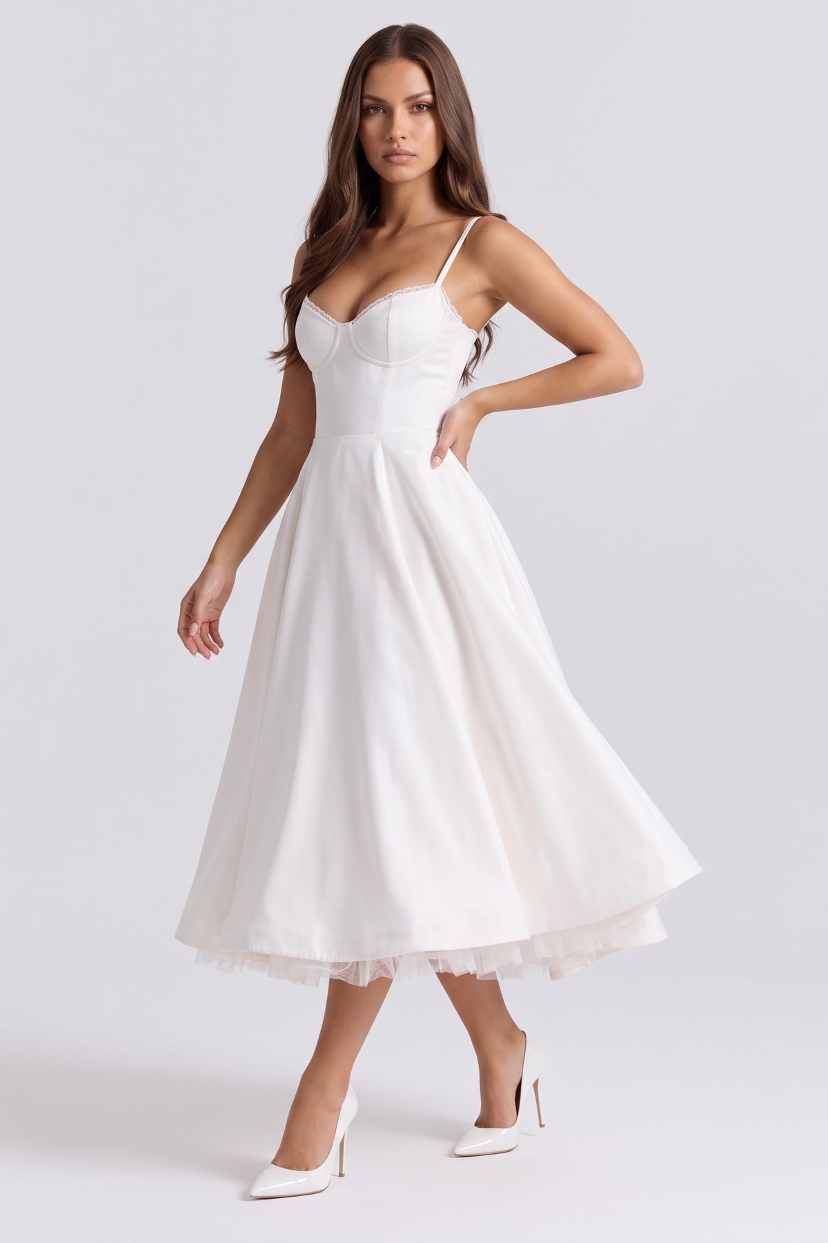 selene white midi dress skirt movement