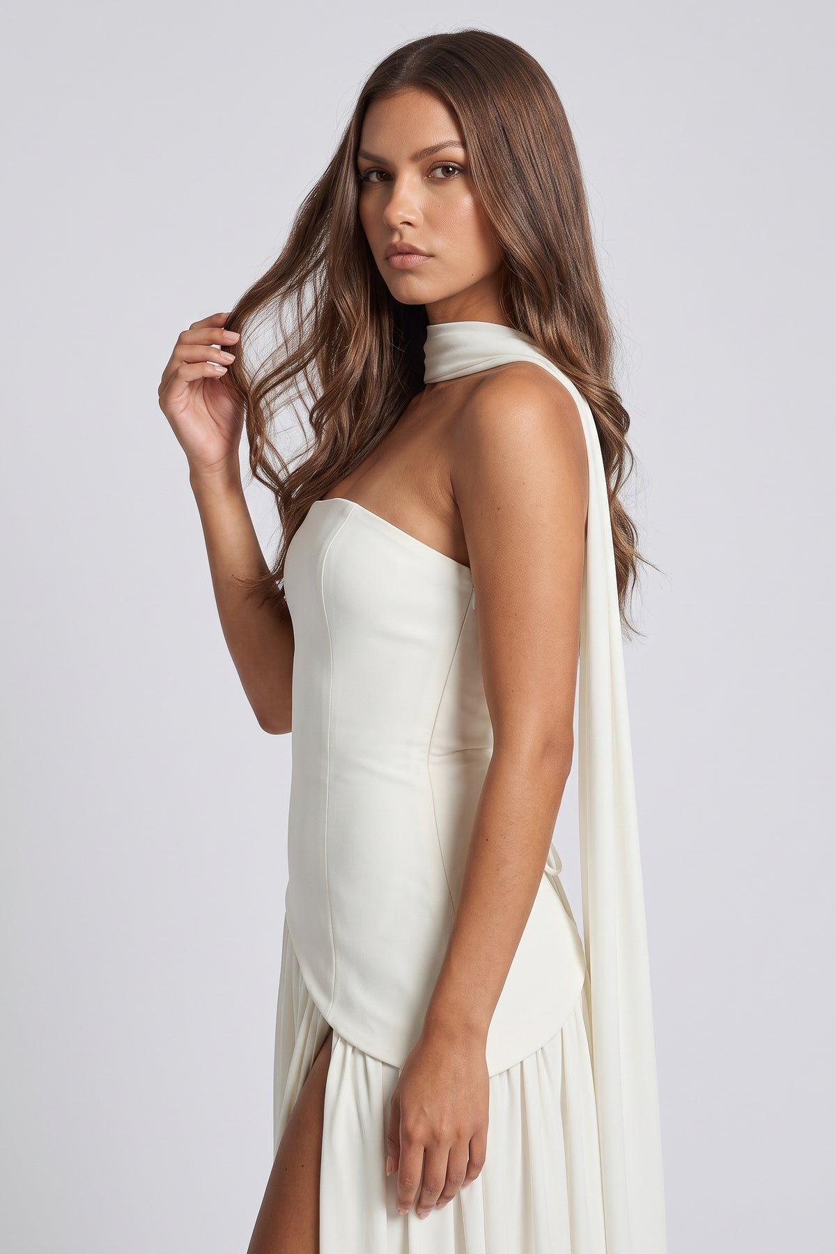 Serena White maxi dress, scarf detail