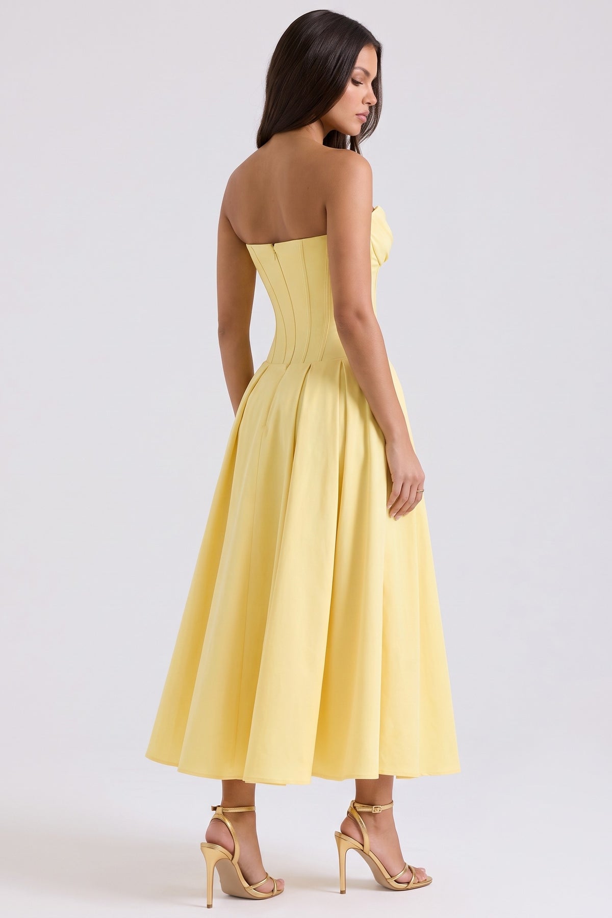 amalfi light yellow midi dress three quarter back