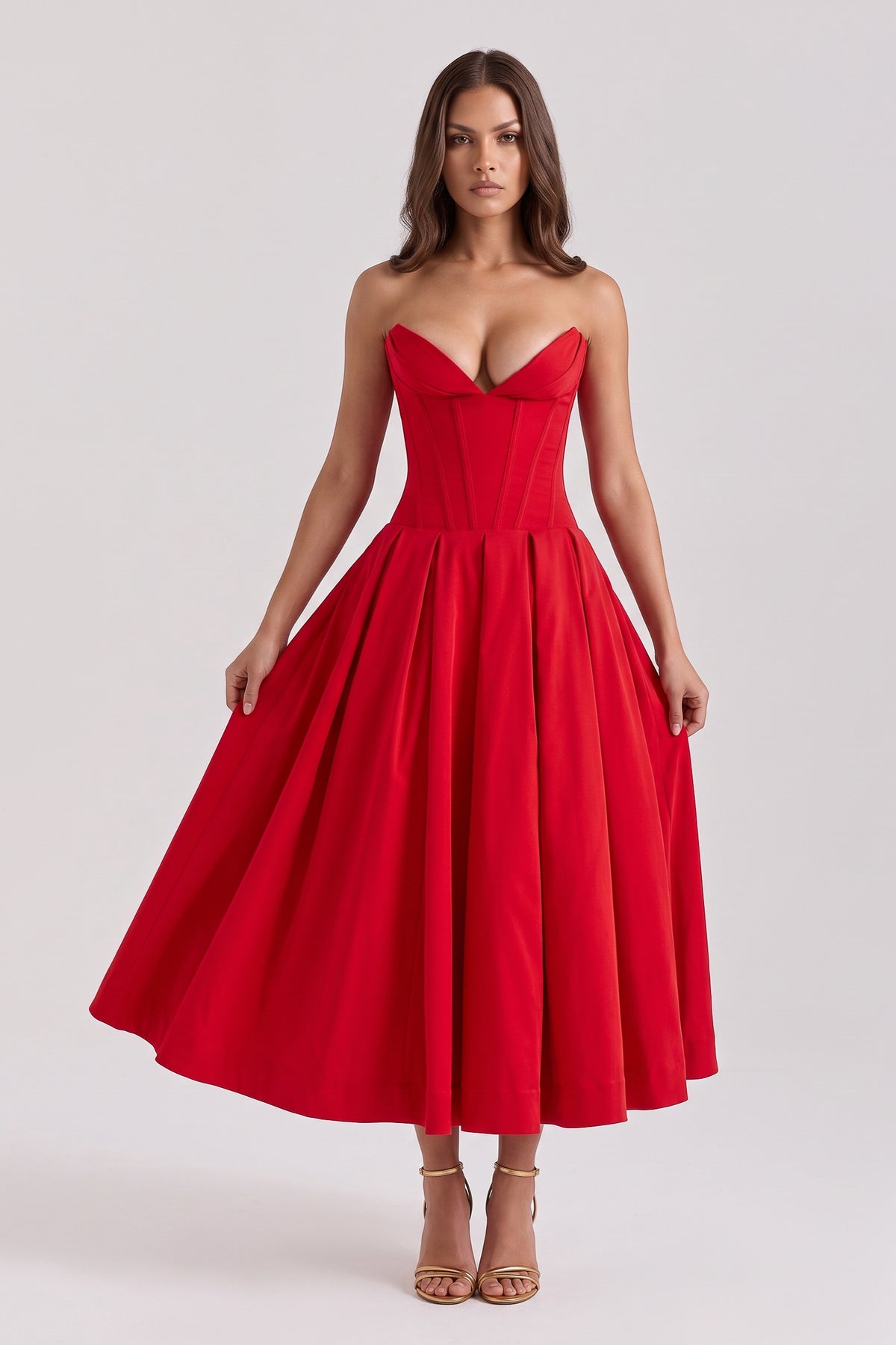 amalfi red midi dress skirt volume