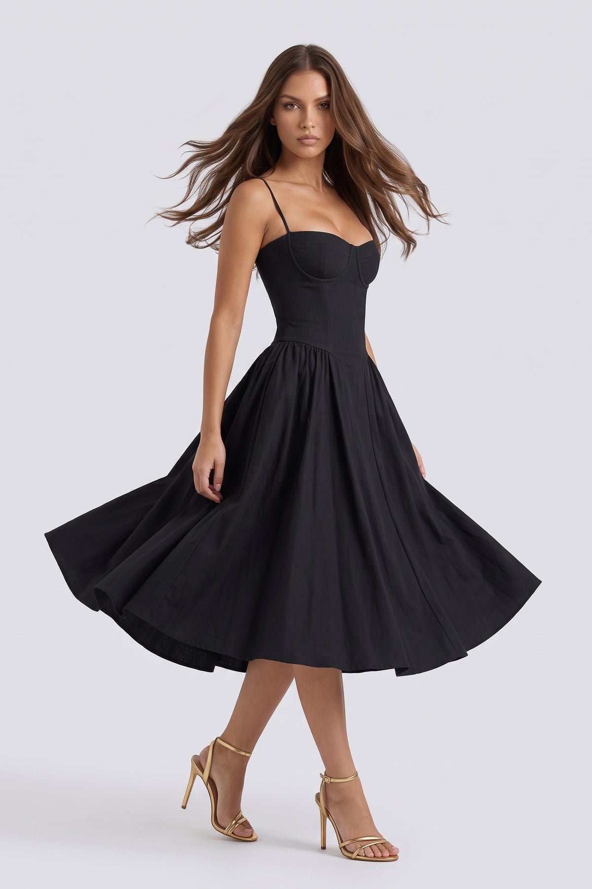 francesca black midi dress skirt movement