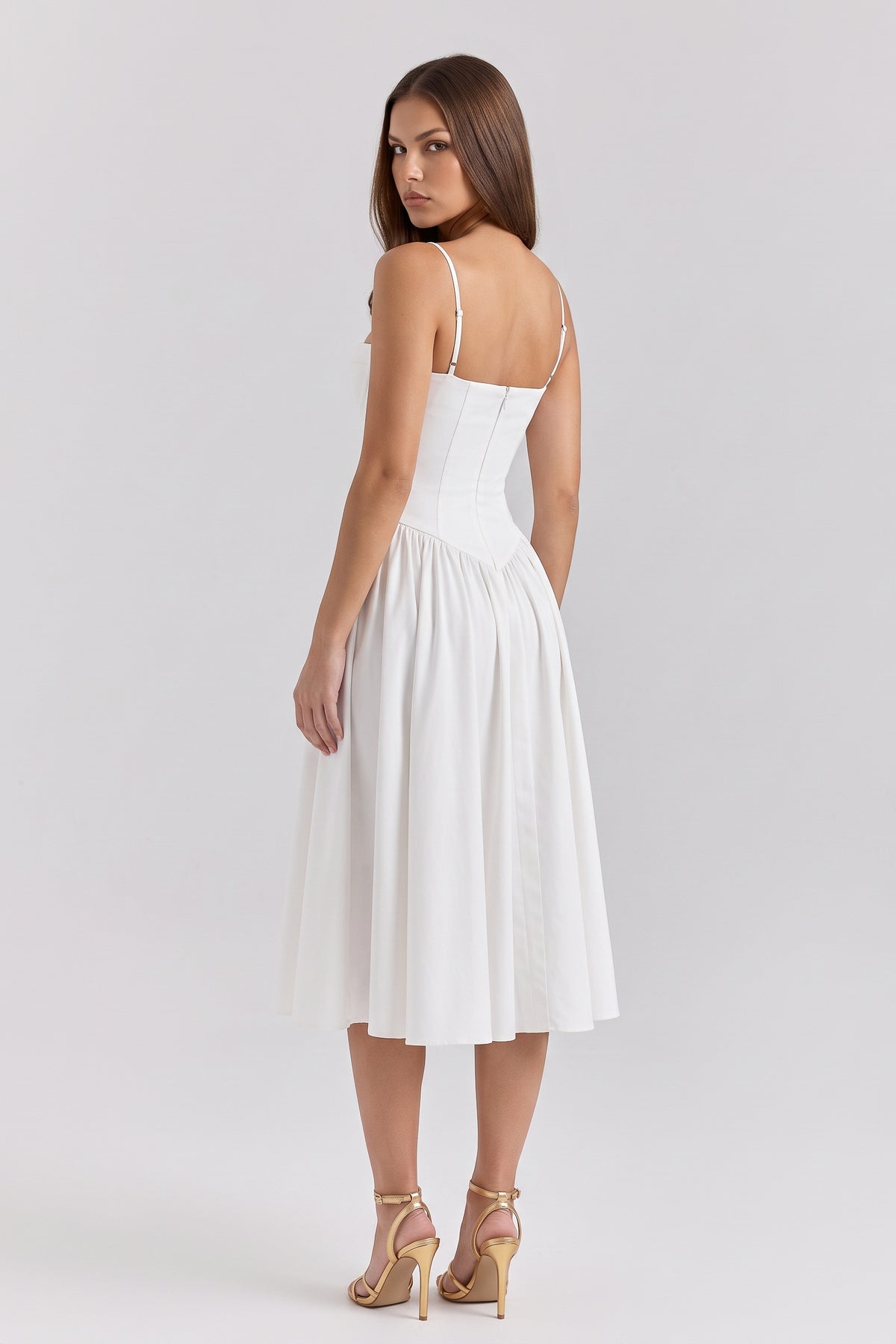 francesca white midi dress three quarter back