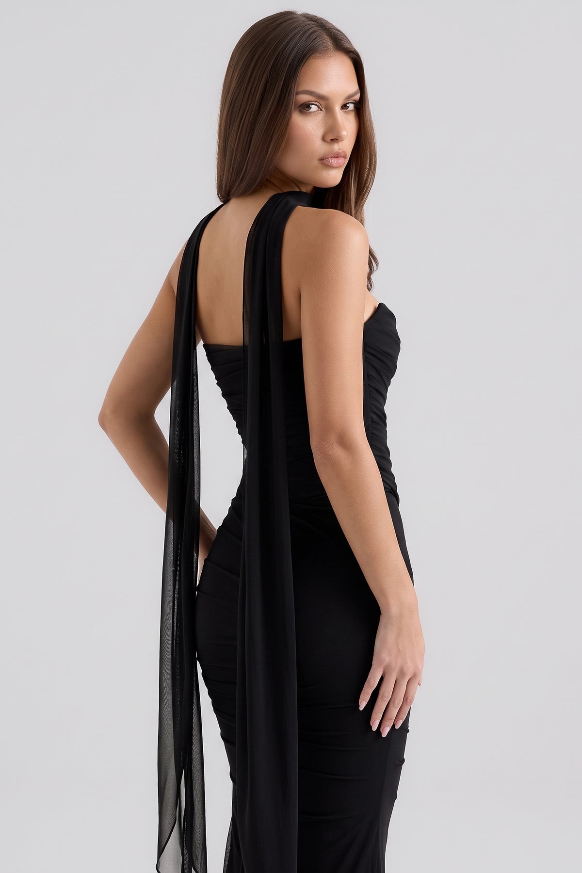 malu black maxi dress back scarf detail