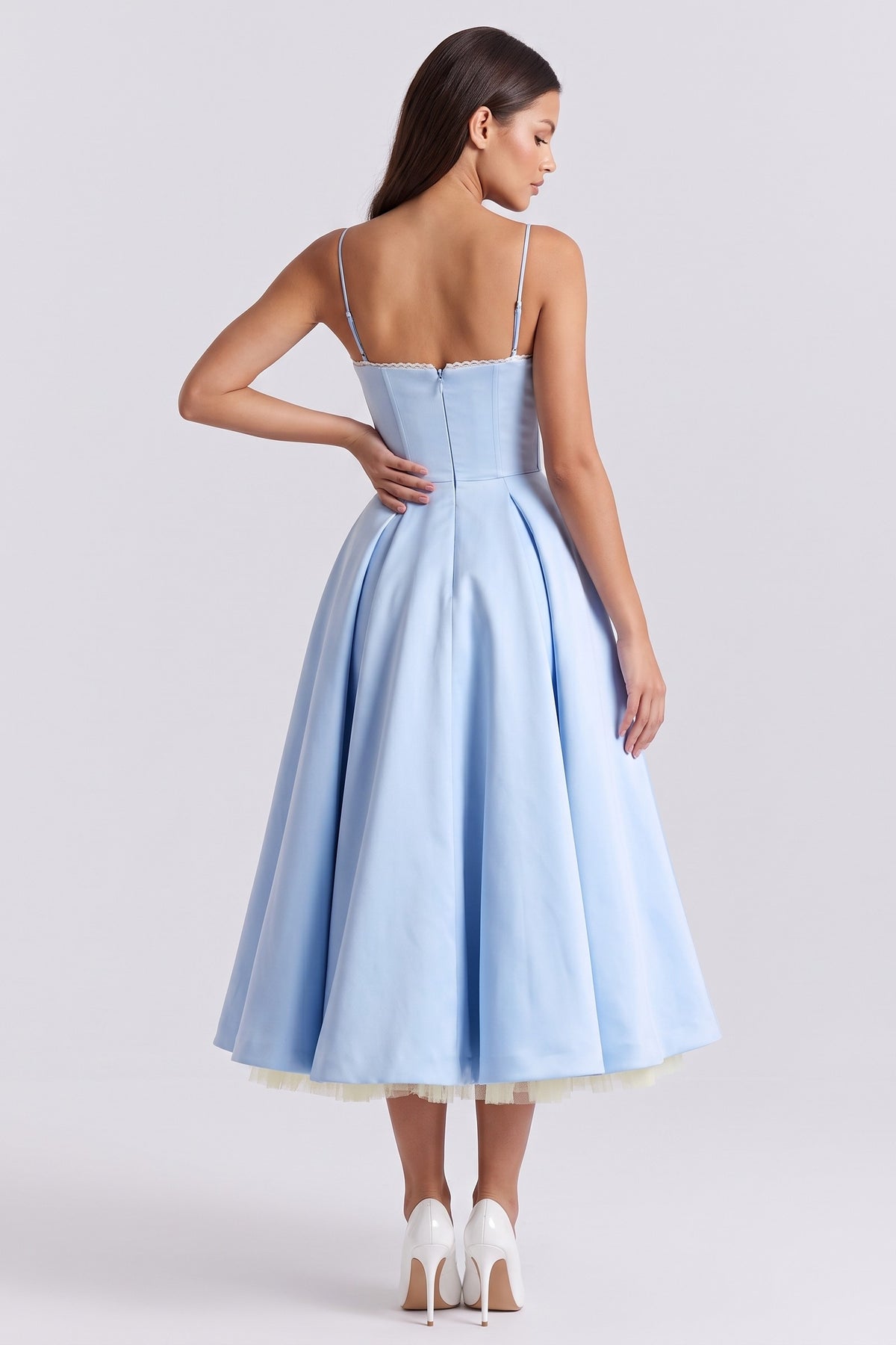 selene baby blue midi dress back view