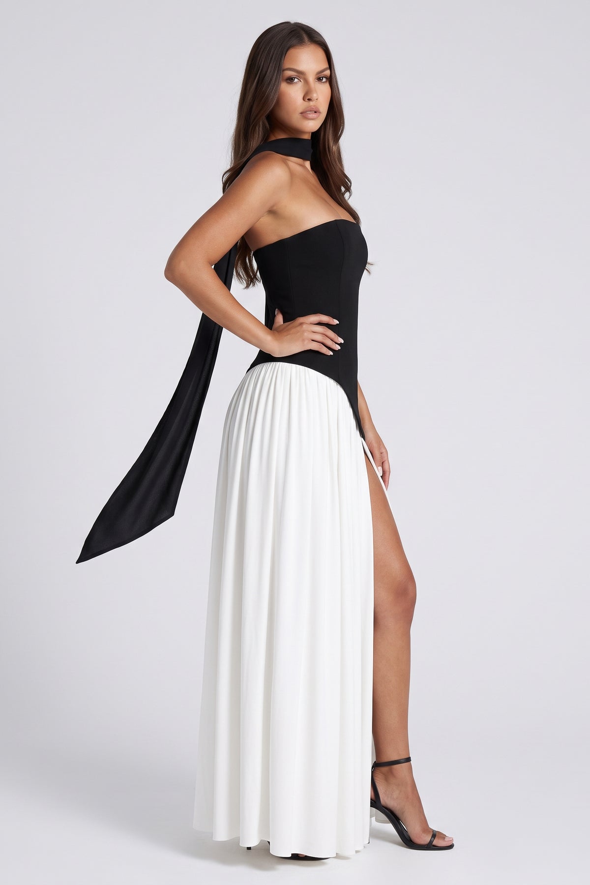 Serena Black and White maxi dress, side view