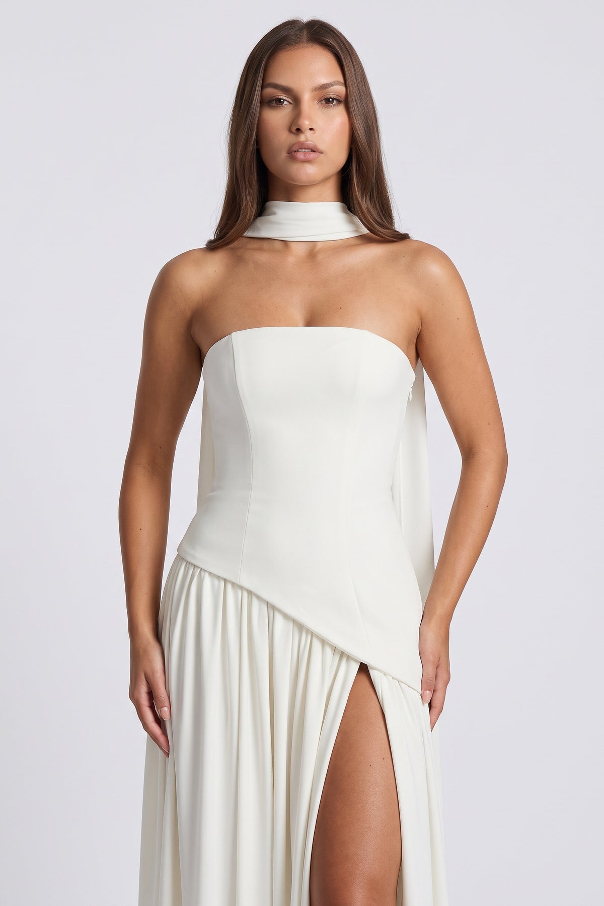 Serena White maxi dress, bodice detail