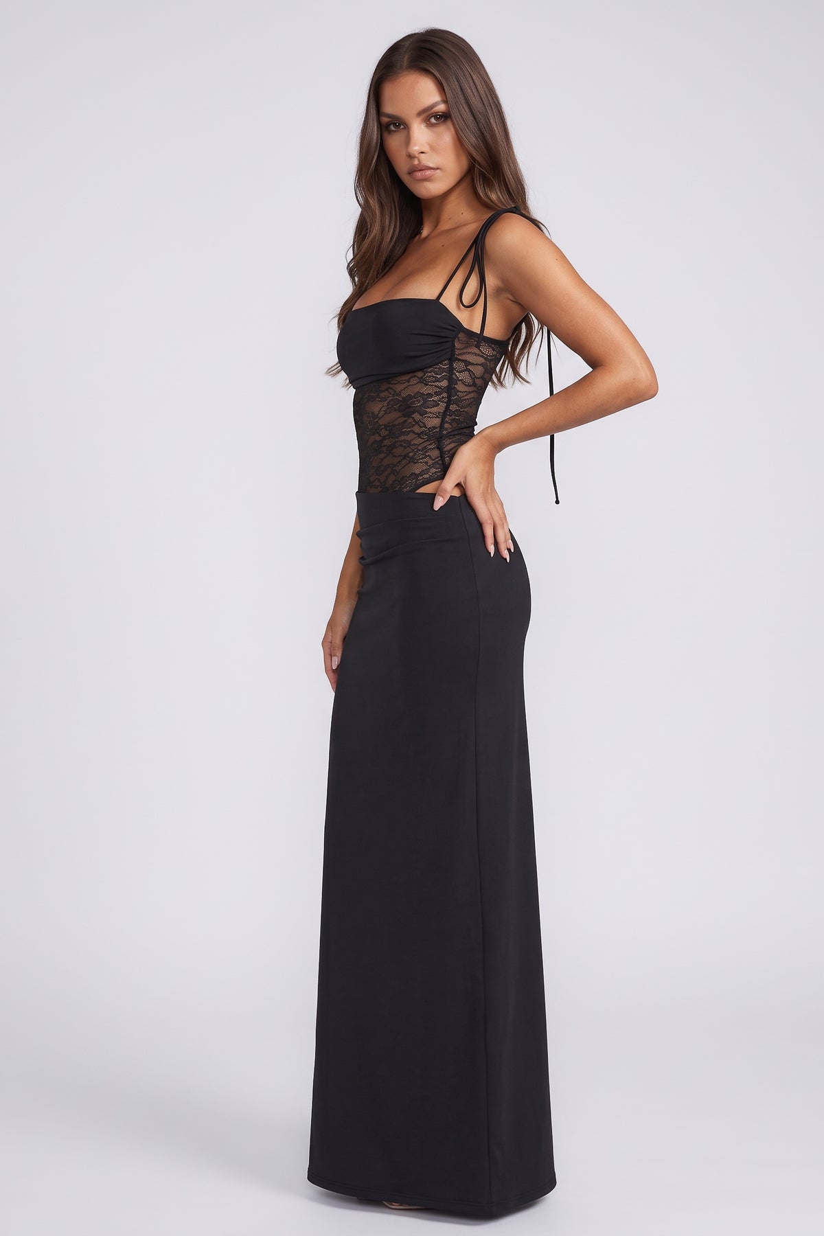 Valeria Black maxi dress, side view