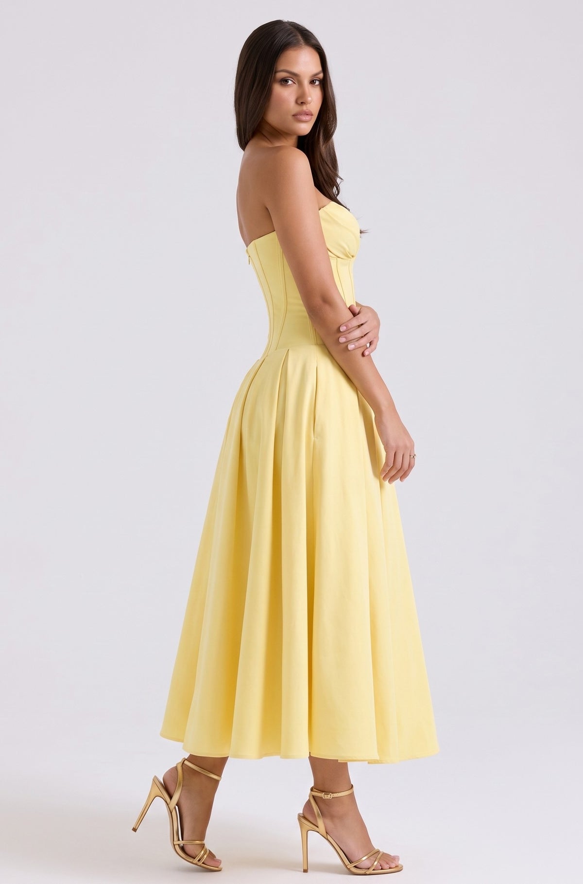 amalfi light yellow midi dress side view
