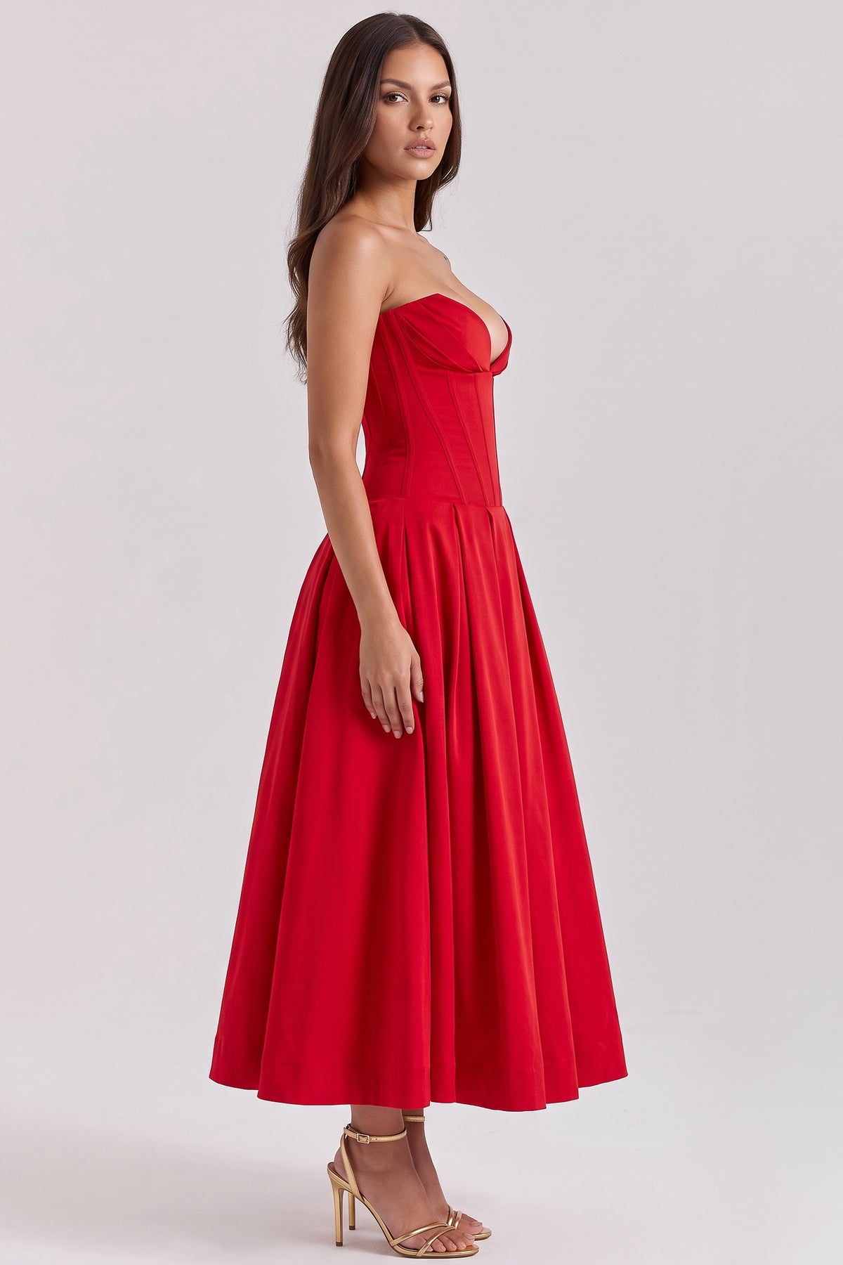 amalfi red midi dress side view