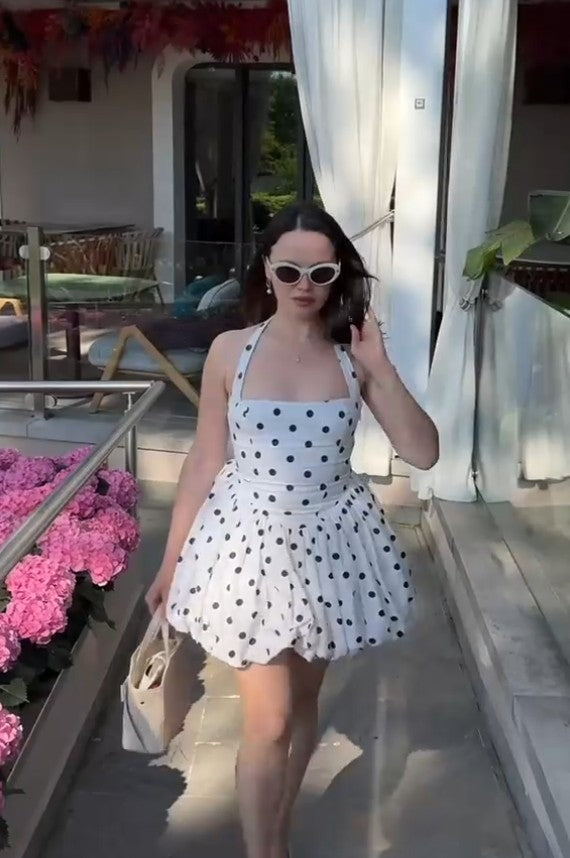 giulia mini dress in black & cream dot LPA Giulia Maxi Dress in Black And Cream